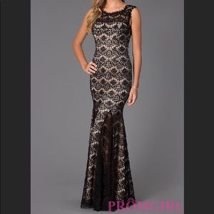 Black Lace Gown with Nude Underlay